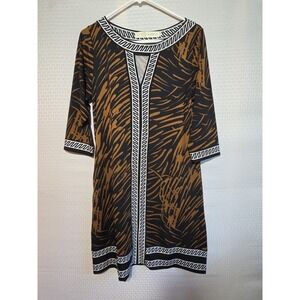 Tracy Negoshian Women's Medium M animal Print Key Hole Neckline‎ Dress Stretch